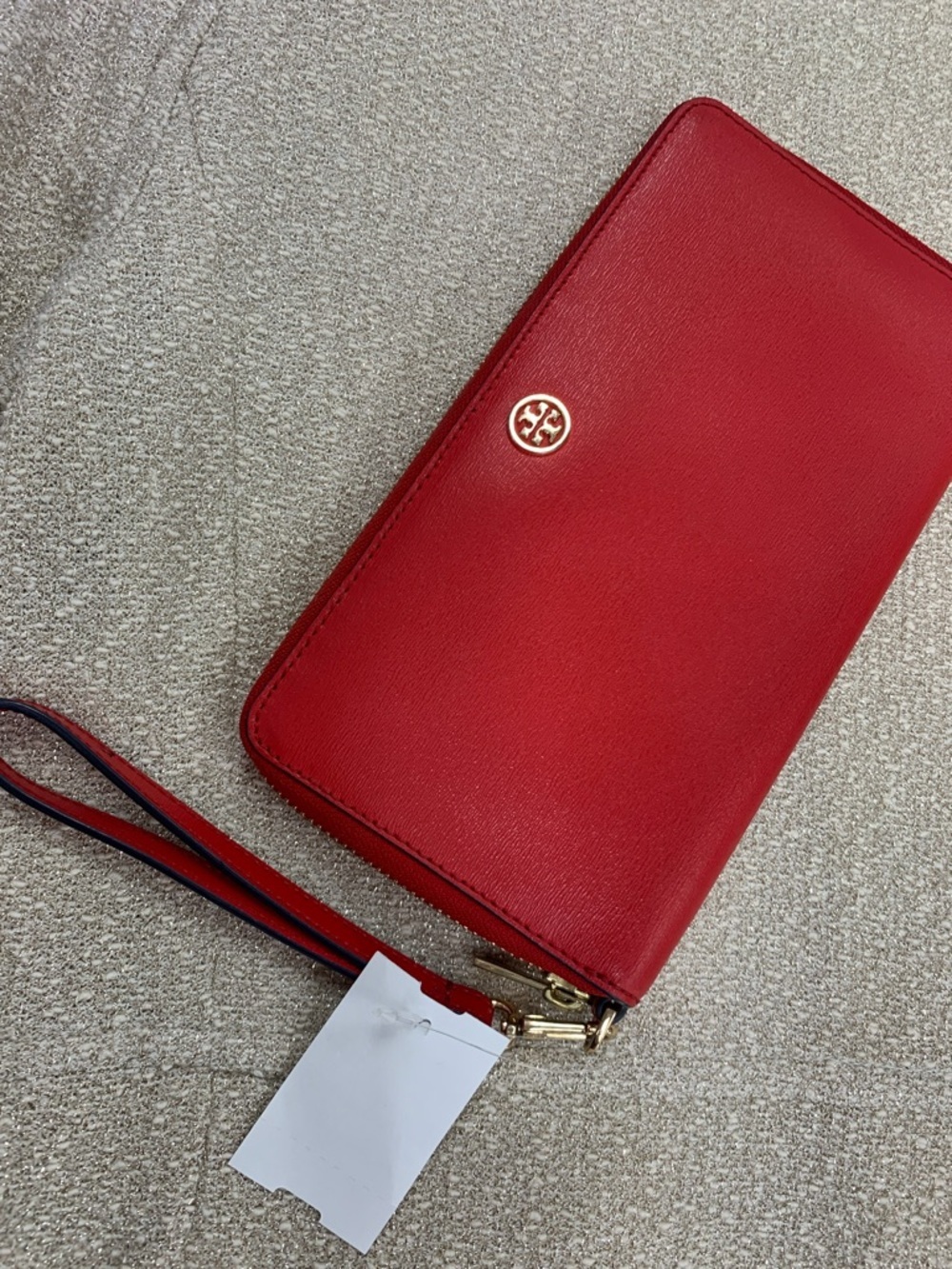 Tory Burch Red Zip-Around Wristlet with Gold Logo